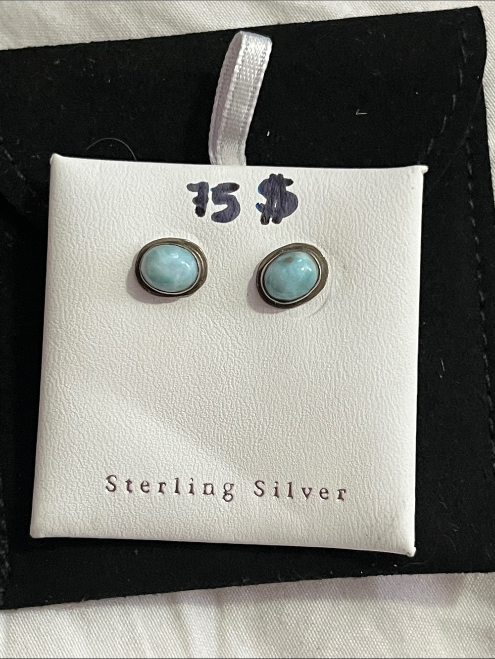 Sterling Silver Oval Blue Stone Stud Earrings